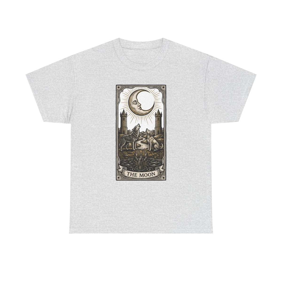 Moonlight Wolves Tarot Graphic T-Shirt - Heavy Cotton Classic Fit Crewneck - Unisex White