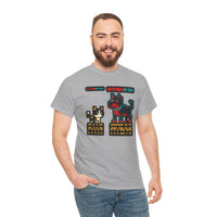 8-Bit Pixel Gaming Cats Boss Fight T-Shirt - Heavy Cotton Classic Fit Tee - Unisex White