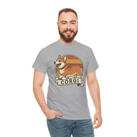Corgi Retro 70s Sunset T-Shirt - Heavyweight Cotton Classic Fit Tee - Unisex White