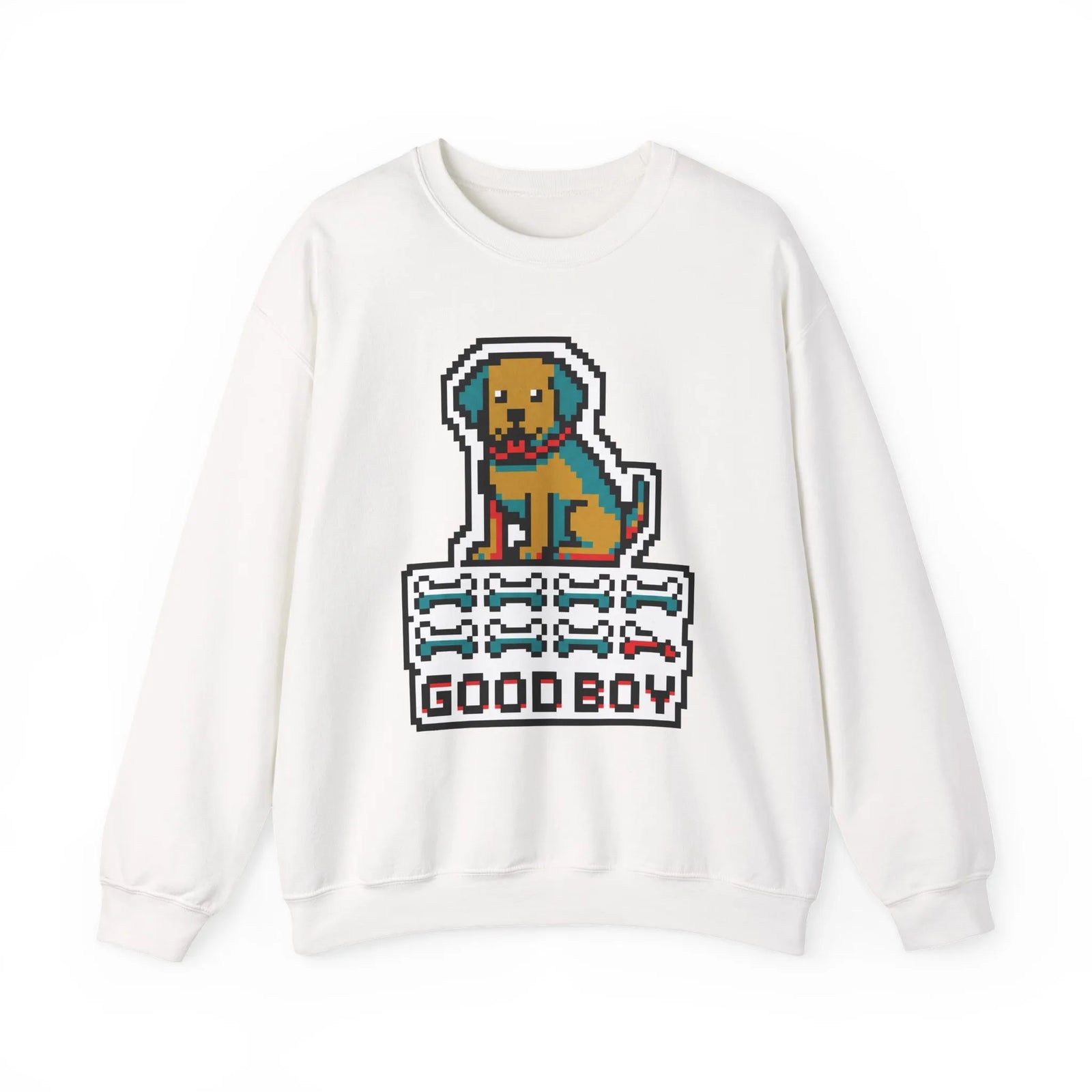 Good Boy 8-Bit Pixel Dogs Sweatshirt - Heavyweight Cotton Blend Crewneck - Unisex White