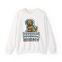 Good Boy 8-Bit Pixel Dogs Sweatshirt - Heavyweight Cotton Blend Crewneck - Unisex White