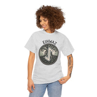 Eihwaz Yew World Tree Rune T-Shirt - Heavyweight 100% Cotton Classic Fit - Unisex White