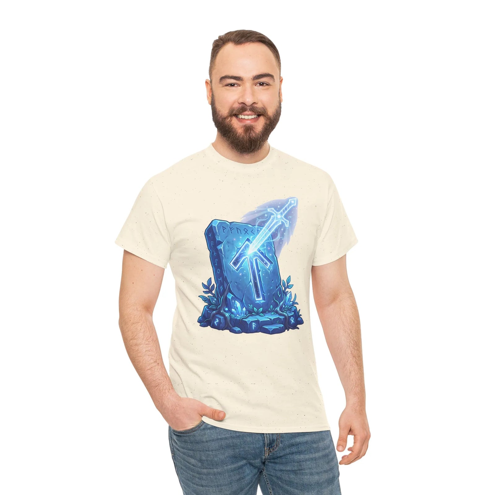 Tiwaz Tyr Sky Sword Graphic T-Shirt - Heavy Cotton Classic Fit Tee - Unisex White
