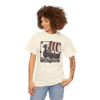 Viking Berserker Cat Longship T-Shirt - Heavyweight Cotton Classic Crewneck - Unisex White