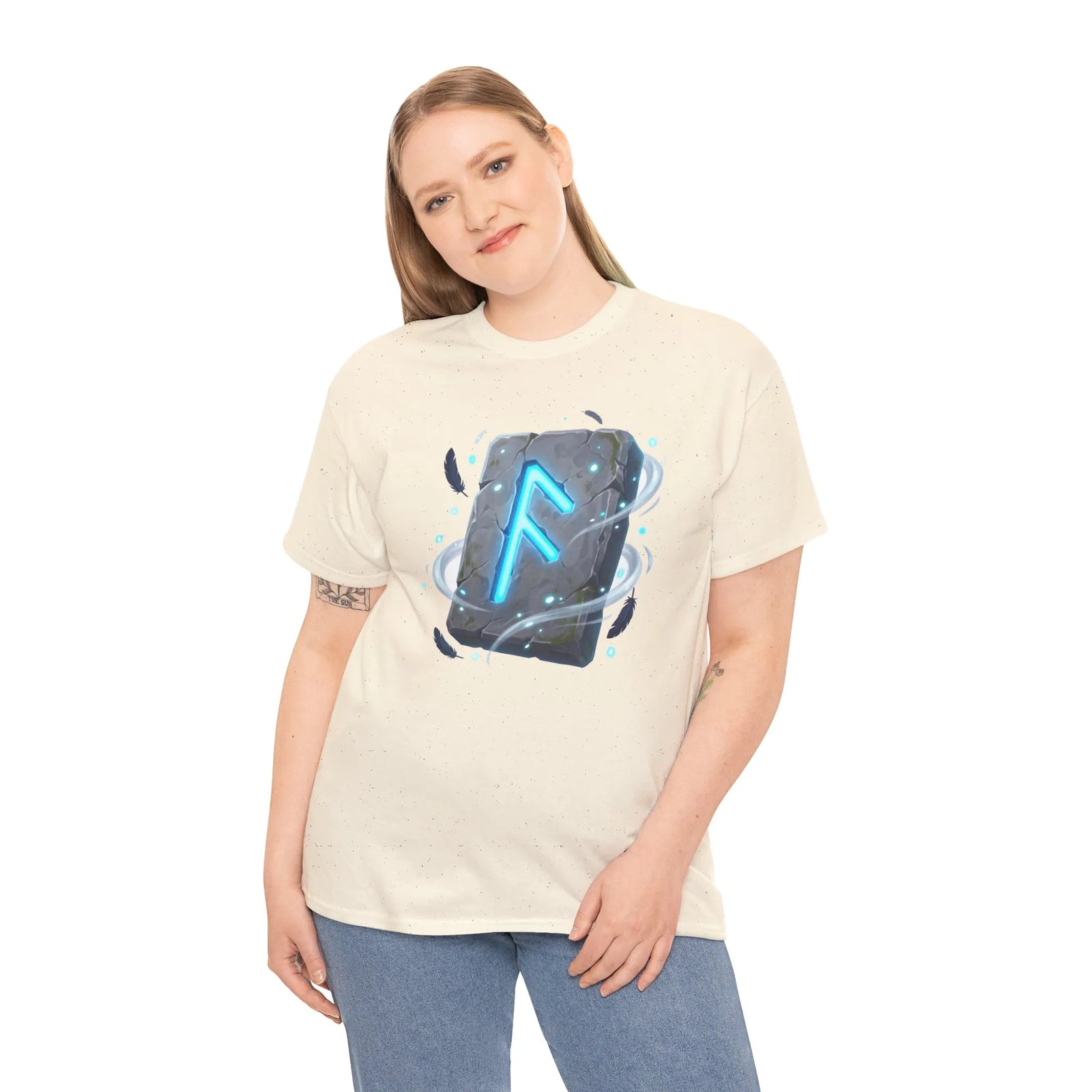 Ansuz Rune Odin's Raven Graphic T-Shirt - Heavy Cotton Classic Fit Crewneck Tee - Unisex White