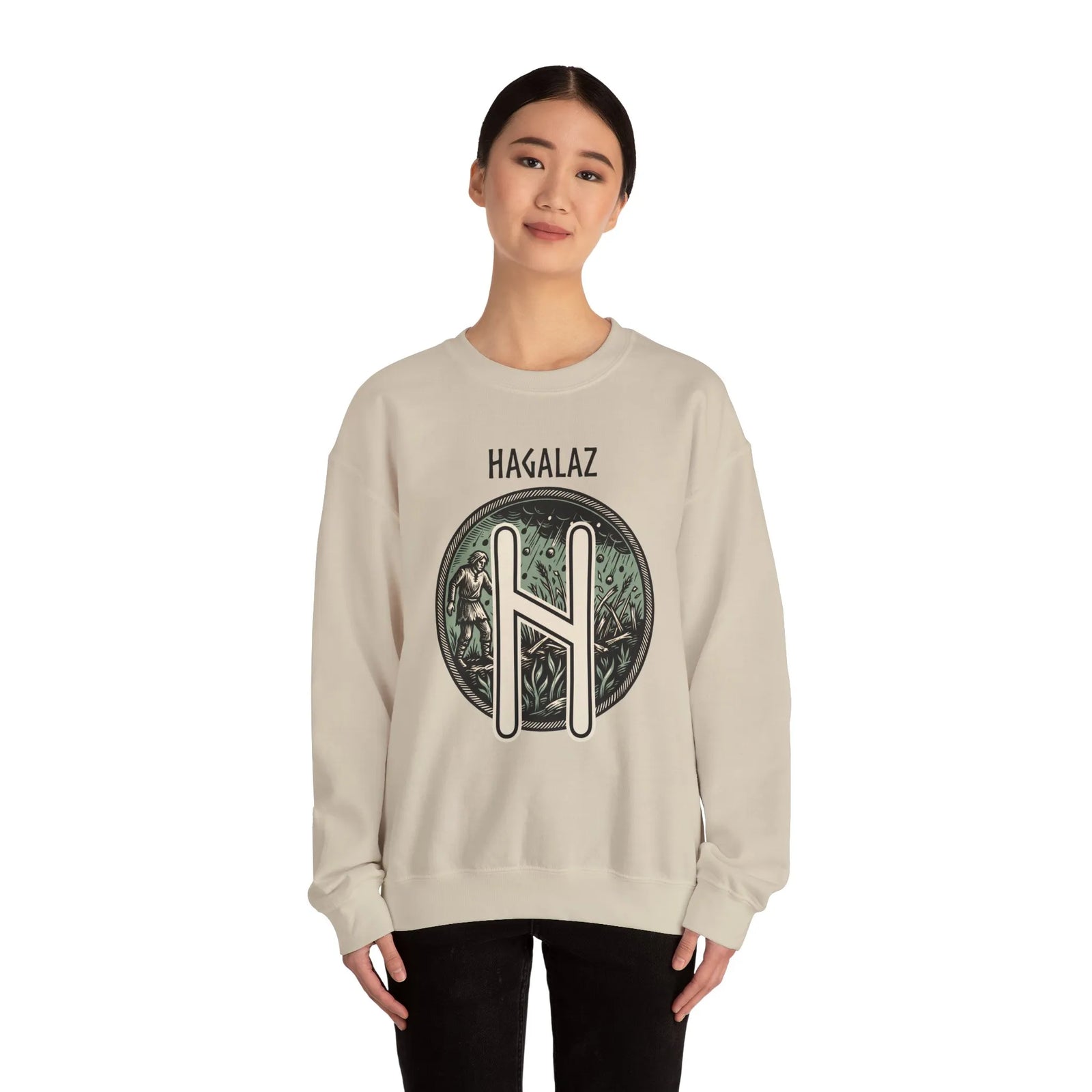 Hagalaz Rune Hail Graphic Sweatshirt - Medium-Heavy Cotton Blend Crewneck - Unisex White