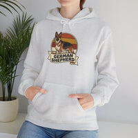 German Shepherd Retro Sunset Hoodie - Soft Cotton-Poly Blend Fleece - Unisex White