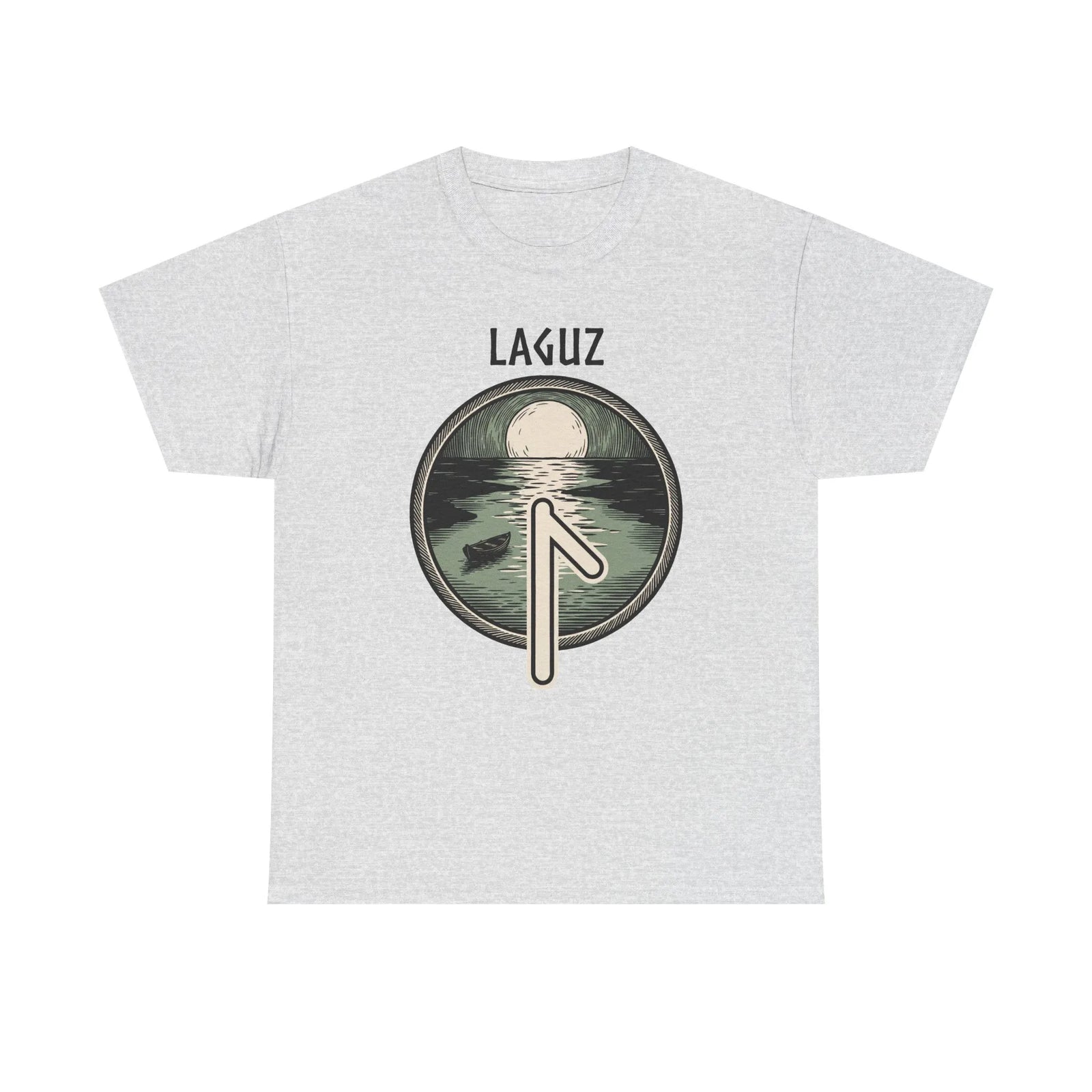 Laguz Rune Water Moon T-Shirt - Heavy Cotton Classic Fit - Unisex White