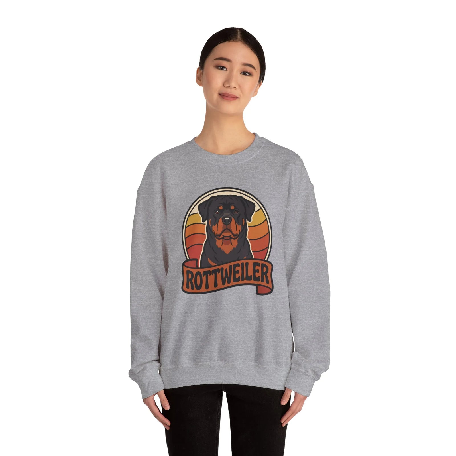Rottweiler Retro Sunset Sweatshirt - Heavy Blend Fleece Crewneck - Unisex White