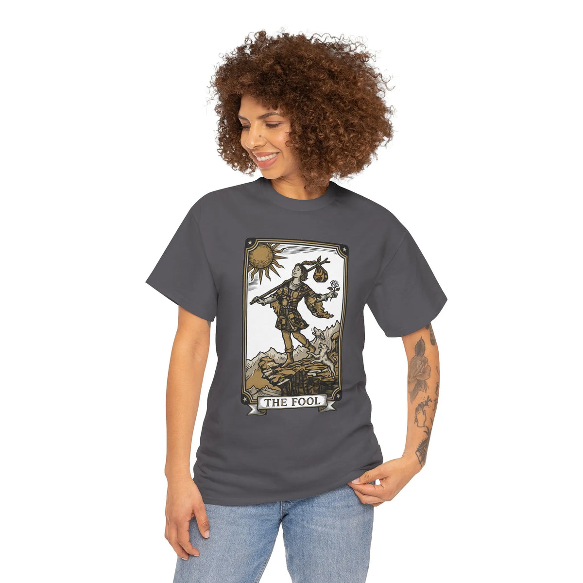 The Fool Tarot Card Graphic T-Shirt - Heavy Cotton Classic Fit Tee - Unisex White