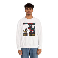 8-Bit Pixel Gaming Cats Boss Fight Sweatshirt - Heavyweight Cotton Blend Crewneck - Unisex Ash