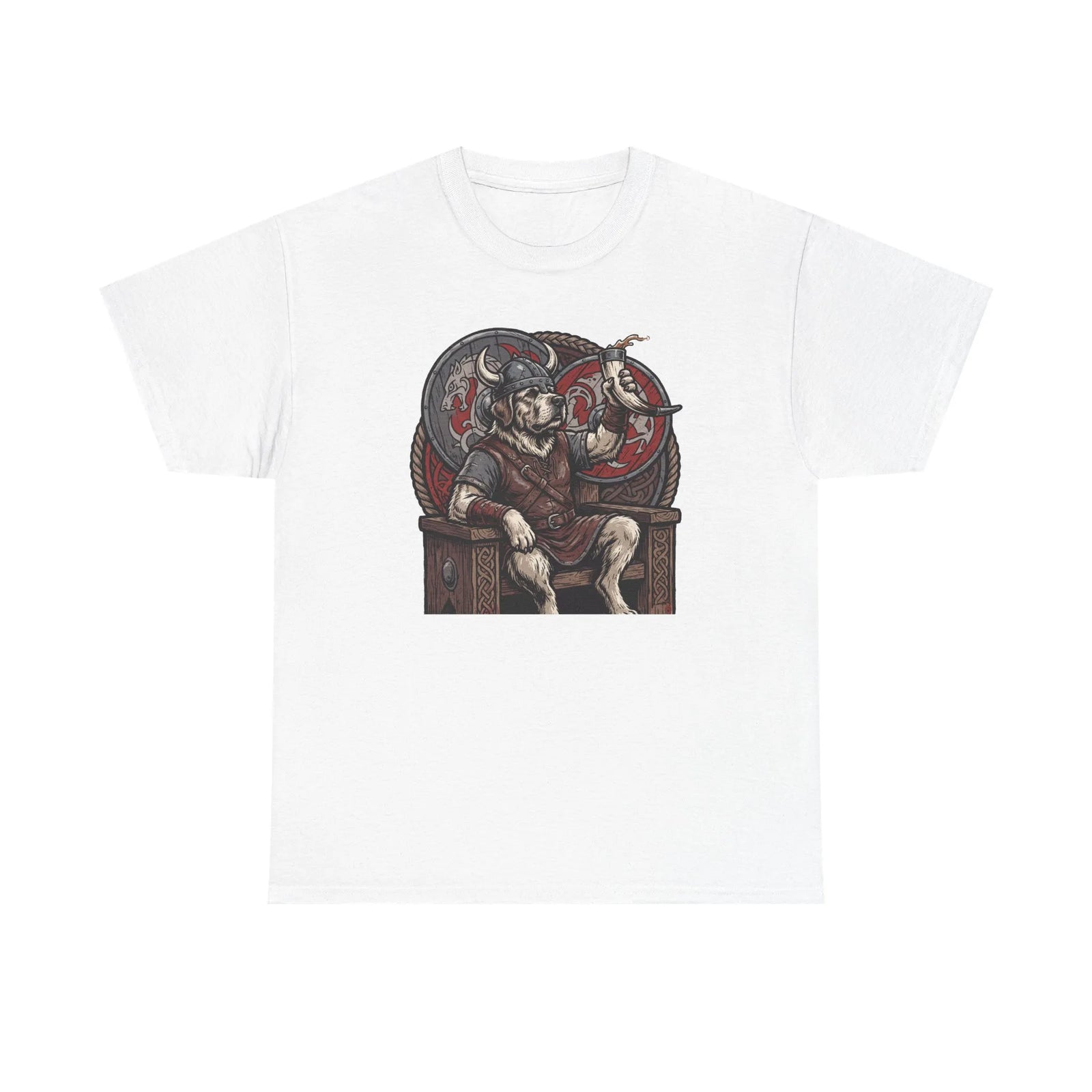 Viking Berserker Dogs Graphic T-Shirt - Heavy Cotton Classic Fit Tee - Unisex White