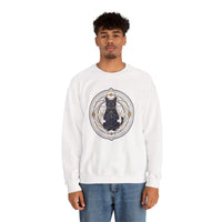 Sacred Geometry Meditating Cat Sweatshirt - Classic Fit Fleece Crewneck - Unisex White