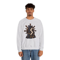 Sowulo Rune Sun Graphic Sweatshirt - Classic Fit Fleece Crewneck - Unisex White