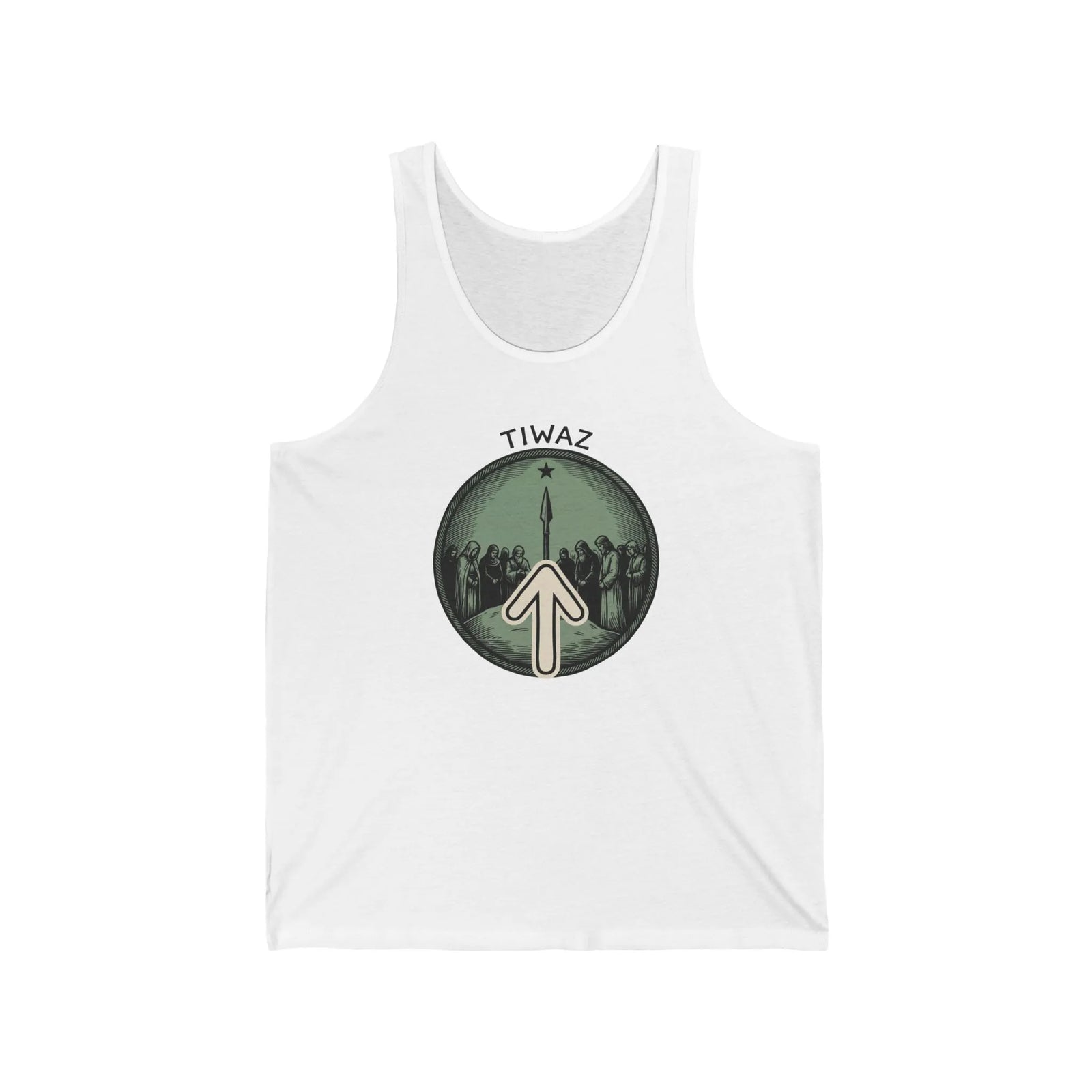 Tiwaz Justice Rune Graphic Tank Top - Lightweight Jersey Retail Fit - Unisex White
