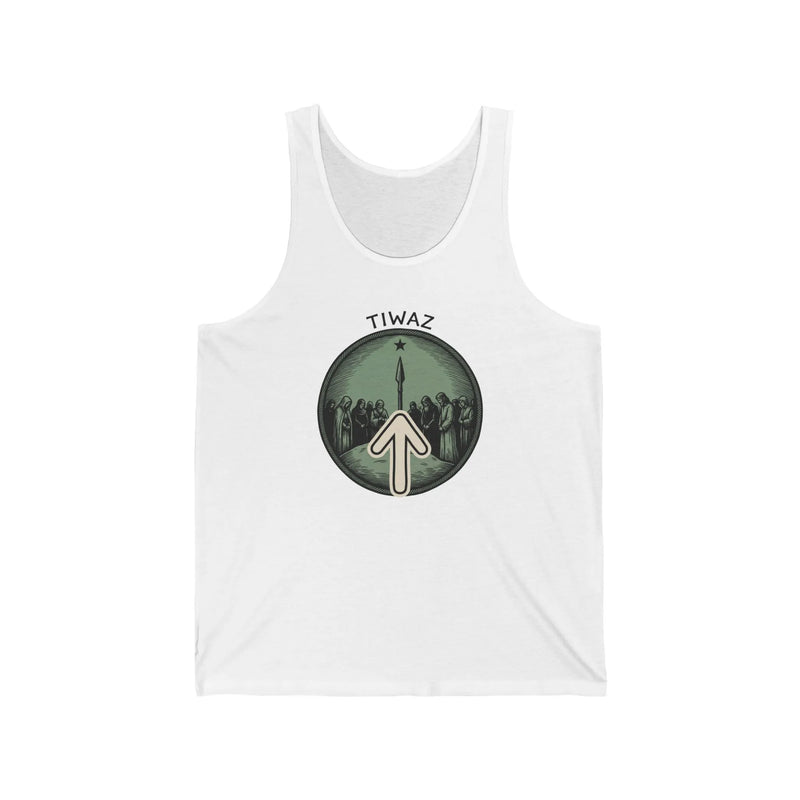 Tiwaz Justice Rune Graphic Tank Top - Lightweight Jersey Retail Fit - Unisex White