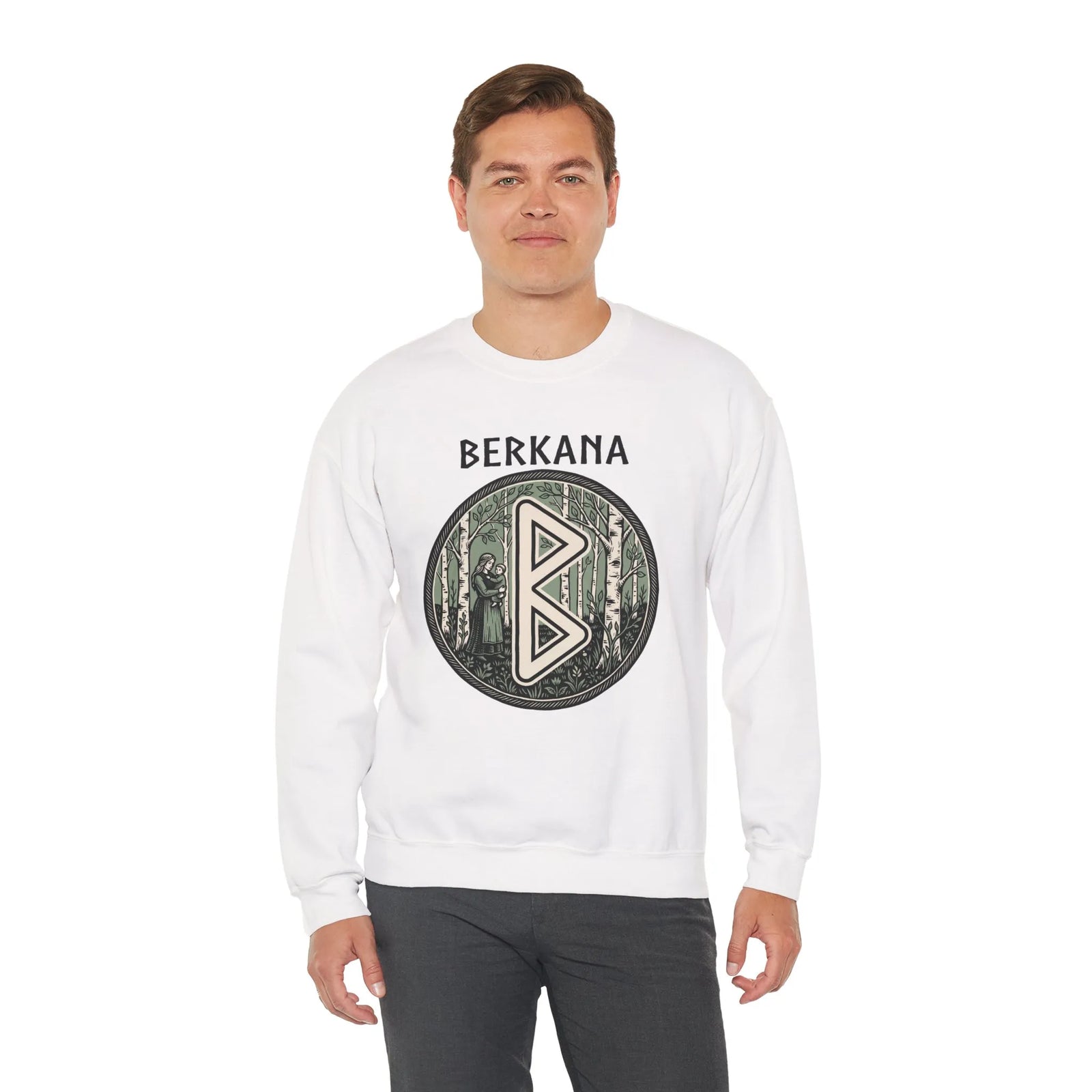 Berkana Rune Earth Mother Sweatshirt - Heavy Blend Cotton-Poly Crewneck - Unisex White