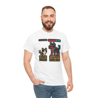 8-Bit Pixel Gaming Cats Boss Fight T-Shirt - Heavy Cotton Classic Fit Tee - Unisex White