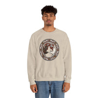 Norse Woodcut Cat & Raven Sweatshirt - Classic Fit Heavy Blend Crewneck - Unisex White