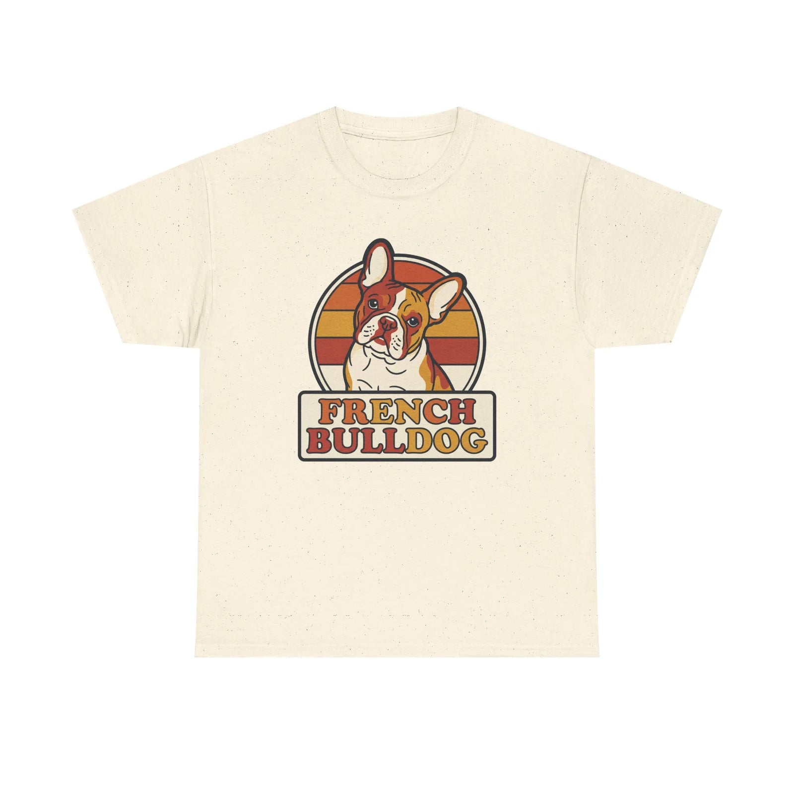 French Bulldog Retro 70s Sunset T-Shirt - Heavy Cotton Classic Fit Tee - Unisex White