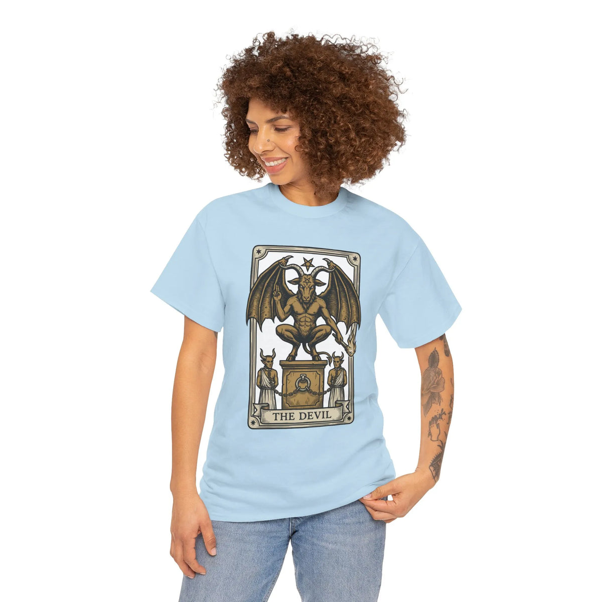 The Devil Tarot Card Graphic T-Shirt - Heavy Cotton Classic Fit Tee - Unisex White