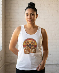 Golden Retriever Retro Sunset Tank Top - Lightweight Cotton Jersey Retail Fit - Unisex Athletic Heather
