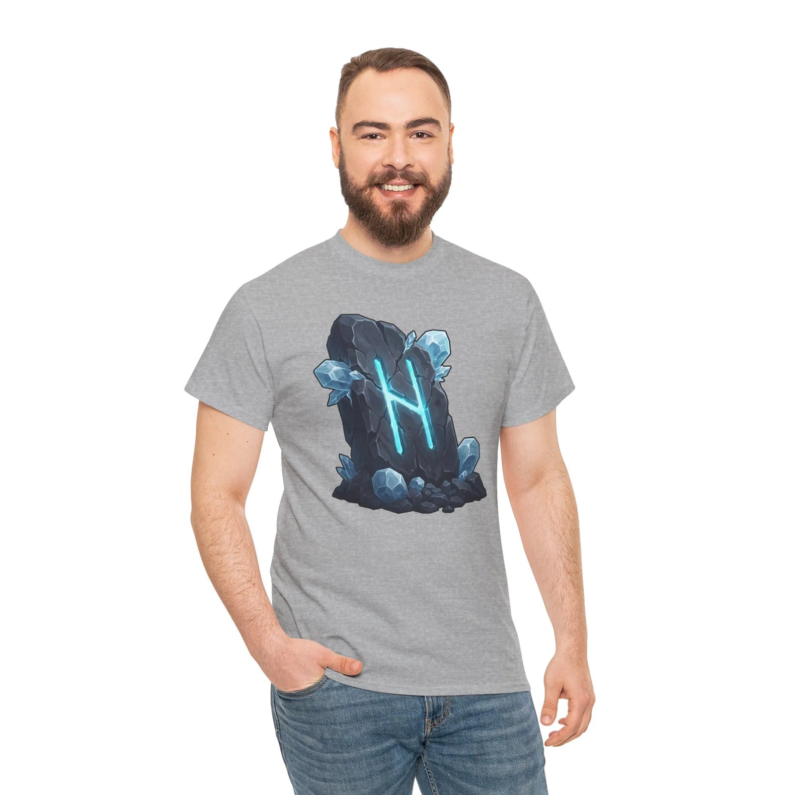 Hagalaz Rune Stone Graphic T-Shirt - Heavyweight Cotton Classic Fit - Unisex White