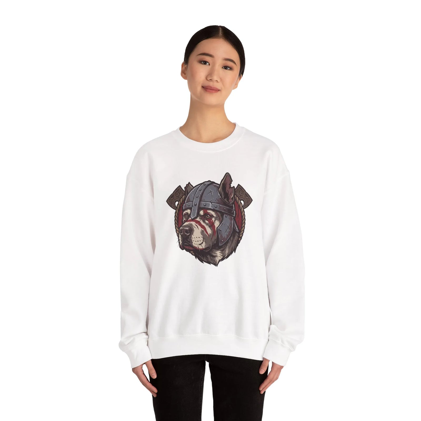 Warpaint Viking Berserker Dog Sweatshirt - Durable Cotton Blend Fleece Crew - Unisex White