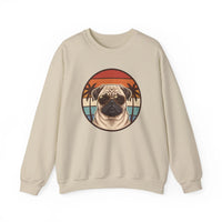Pug Aviator Dog 70s Sunset Sweatshirt - Heavy Blend Fleece Crewneck - Unisex White