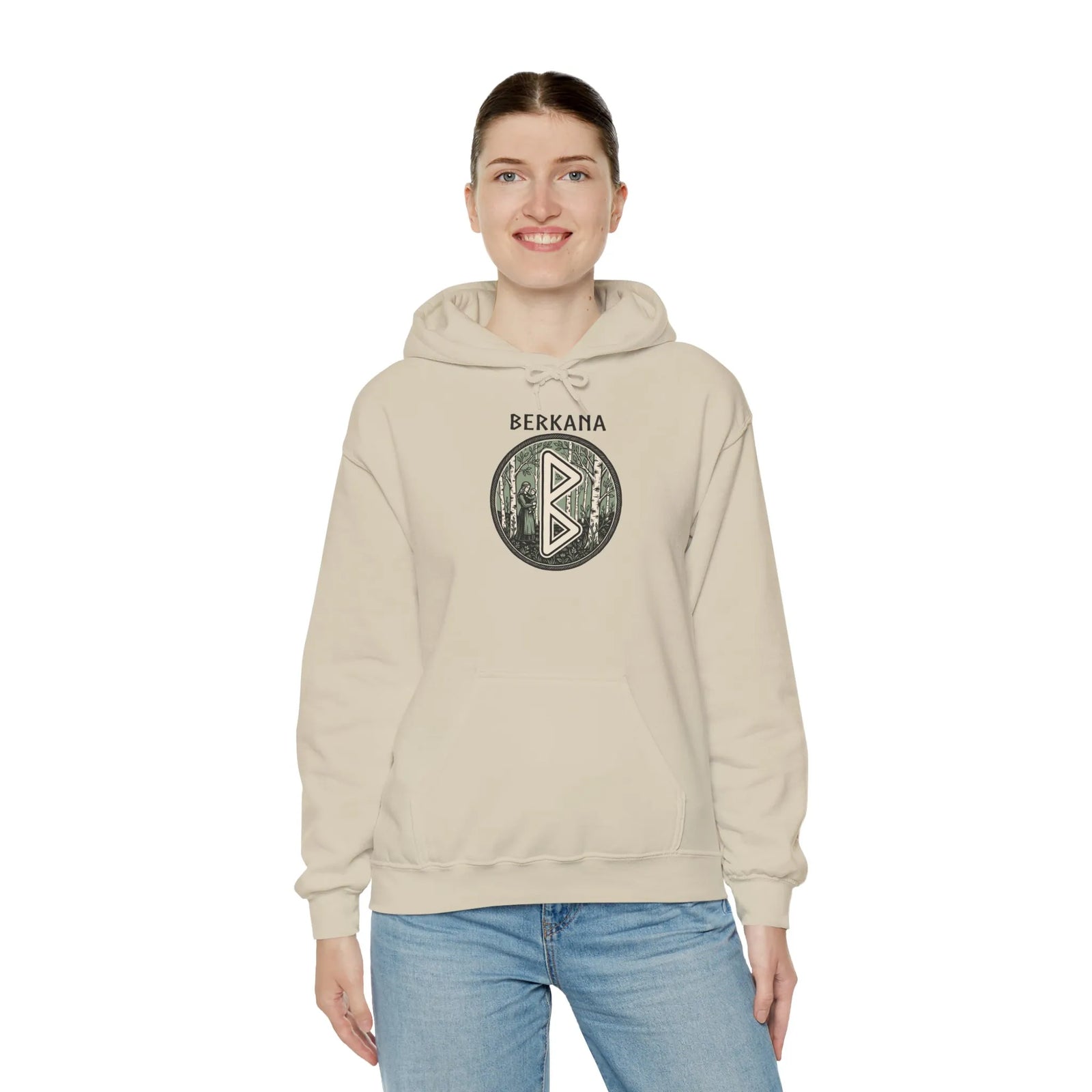 Berkana Earth Mother Rune Hoodie - Classic Fit Fleece Pullover - Unisex White