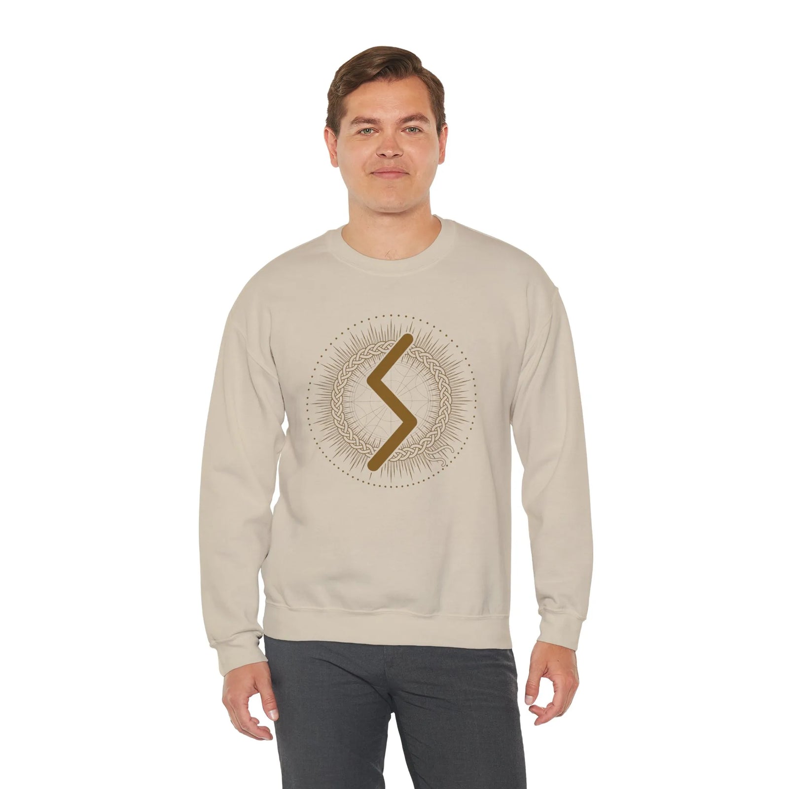 Sowulo Rune Sun Graphic Sweatshirt - Heavy Cotton Blend Crewneck - Unisex White