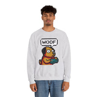 8-Bit Pixel Gaming Dogs Sweatshirt - Heavy Blend Cotton-Poly Crewneck - Unisex White