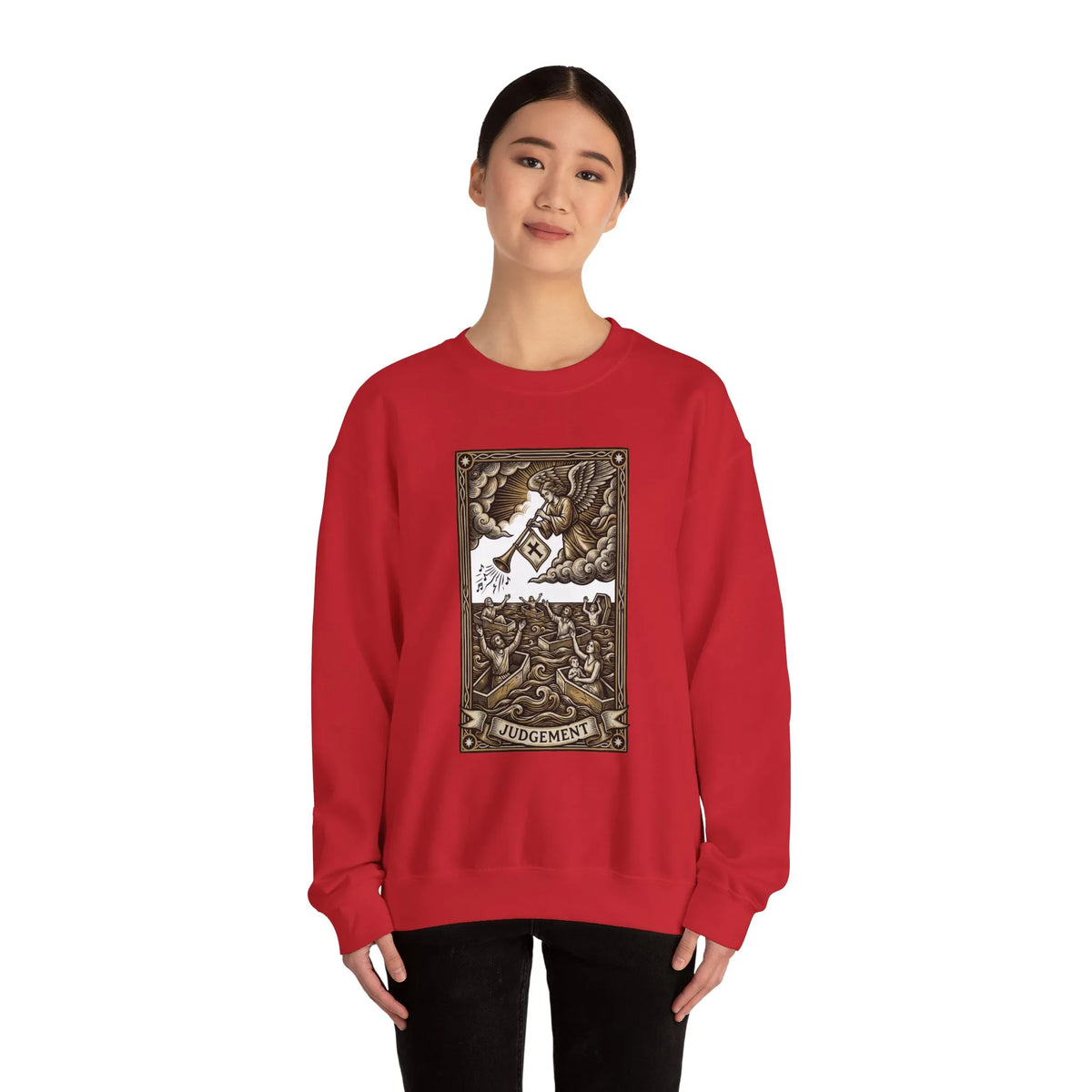 Judgement Tarot Card Graphic Sweatshirt - Heavy Blend Classic Fit Crewneck - Unisex White