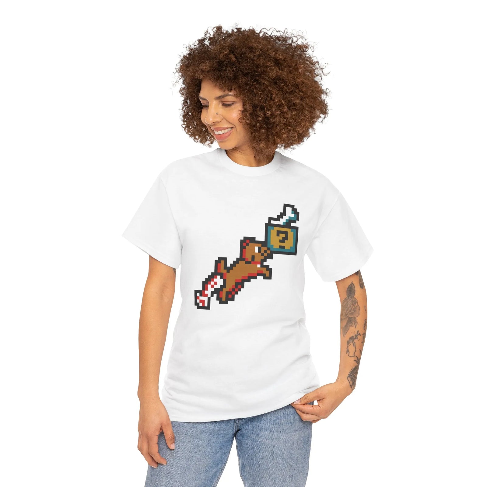 8-Bit Pixel Gaming Dogs T-Shirt - Heavy Cotton Classic Fit Tee - Unisex White