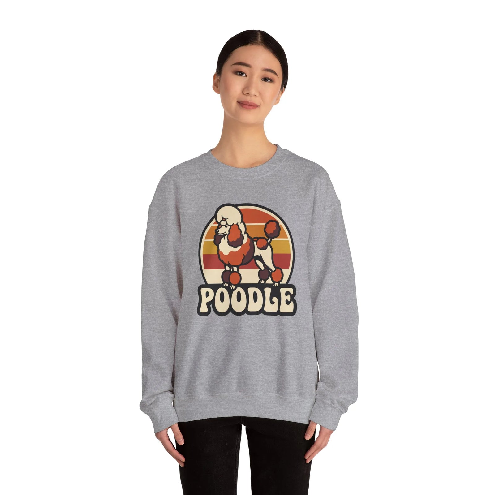Poodle Retro 70s Sunset Sweatshirt - Heavy Blend Fleece Crewneck - Unisex White