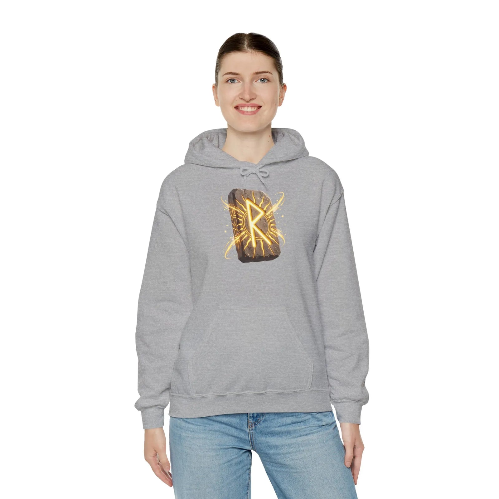 Raido Rune Journey Wheel Hoodie - Soft Cotton Blend Pullover Hooded - Unisex White