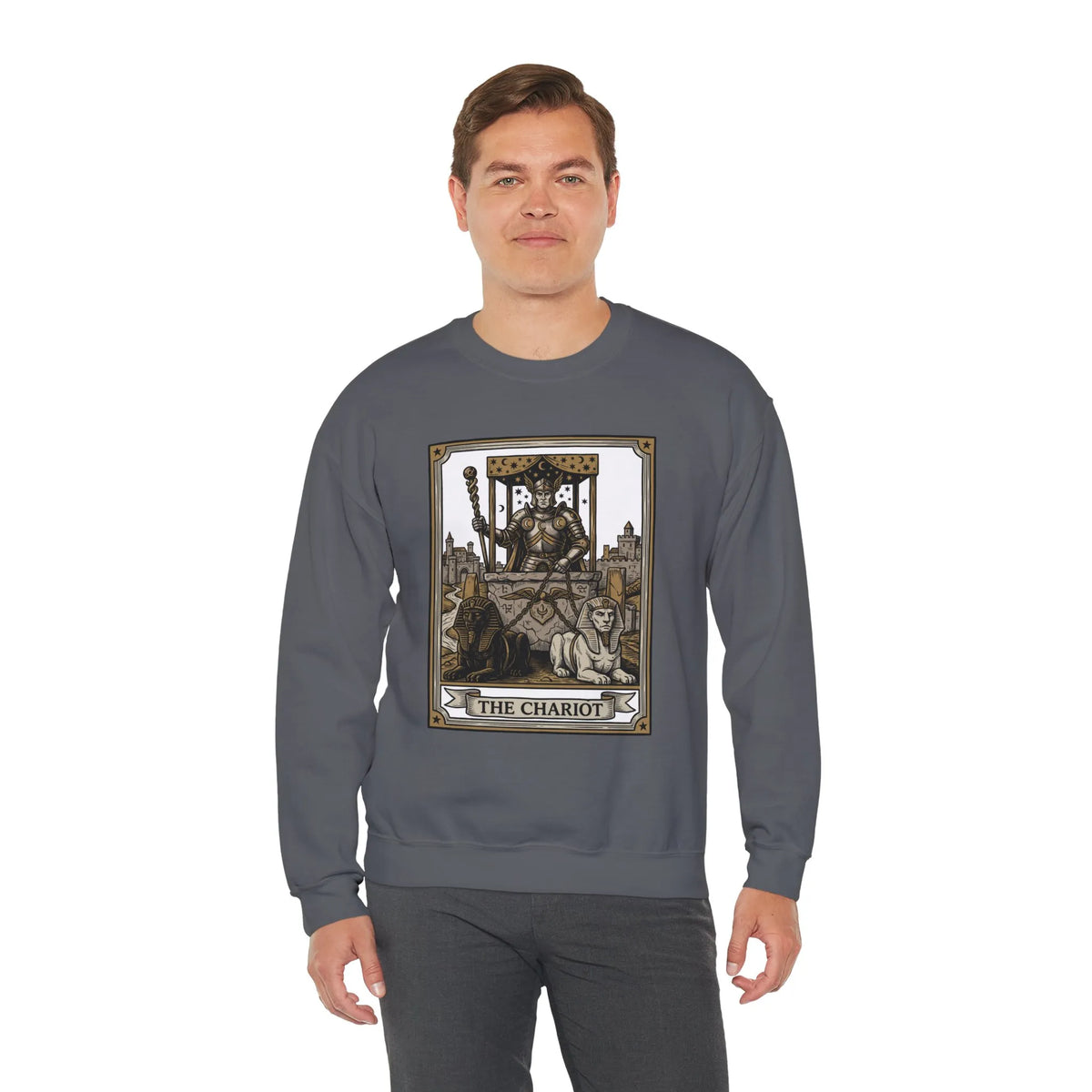 The Chariot Tarot Card Sweatshirt - Heavy Blend Cotton-Poly Crewneck - Unisex White