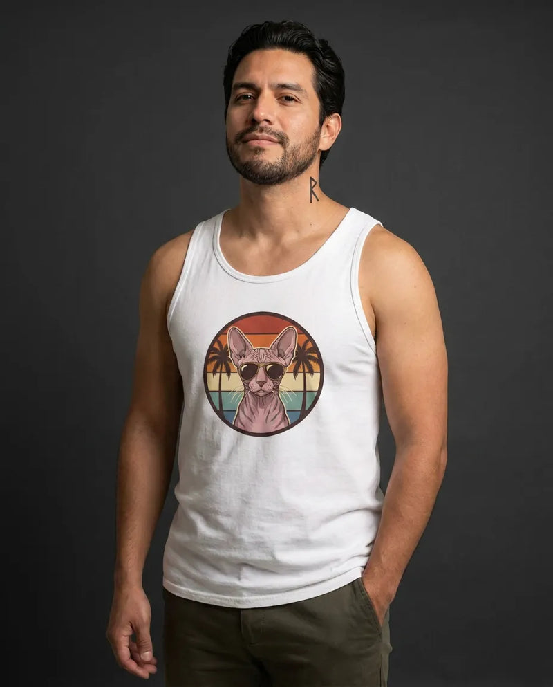 Sphynx Cat 70s Sunset Aviators Tank Top - Lightweight Airlume Cotton Retail Fit - Unisex Athletic Heather