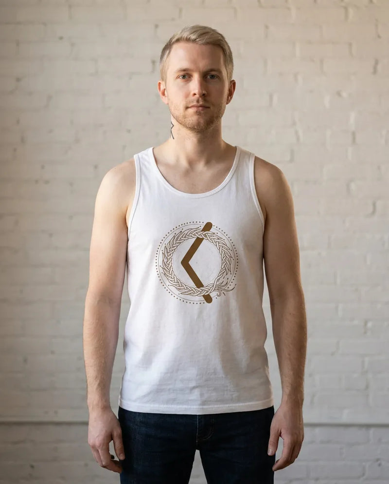 Kenaz Creative Fire Rune Tank Top - Soft Ringspun Cotton Retail Fit - Unisex White