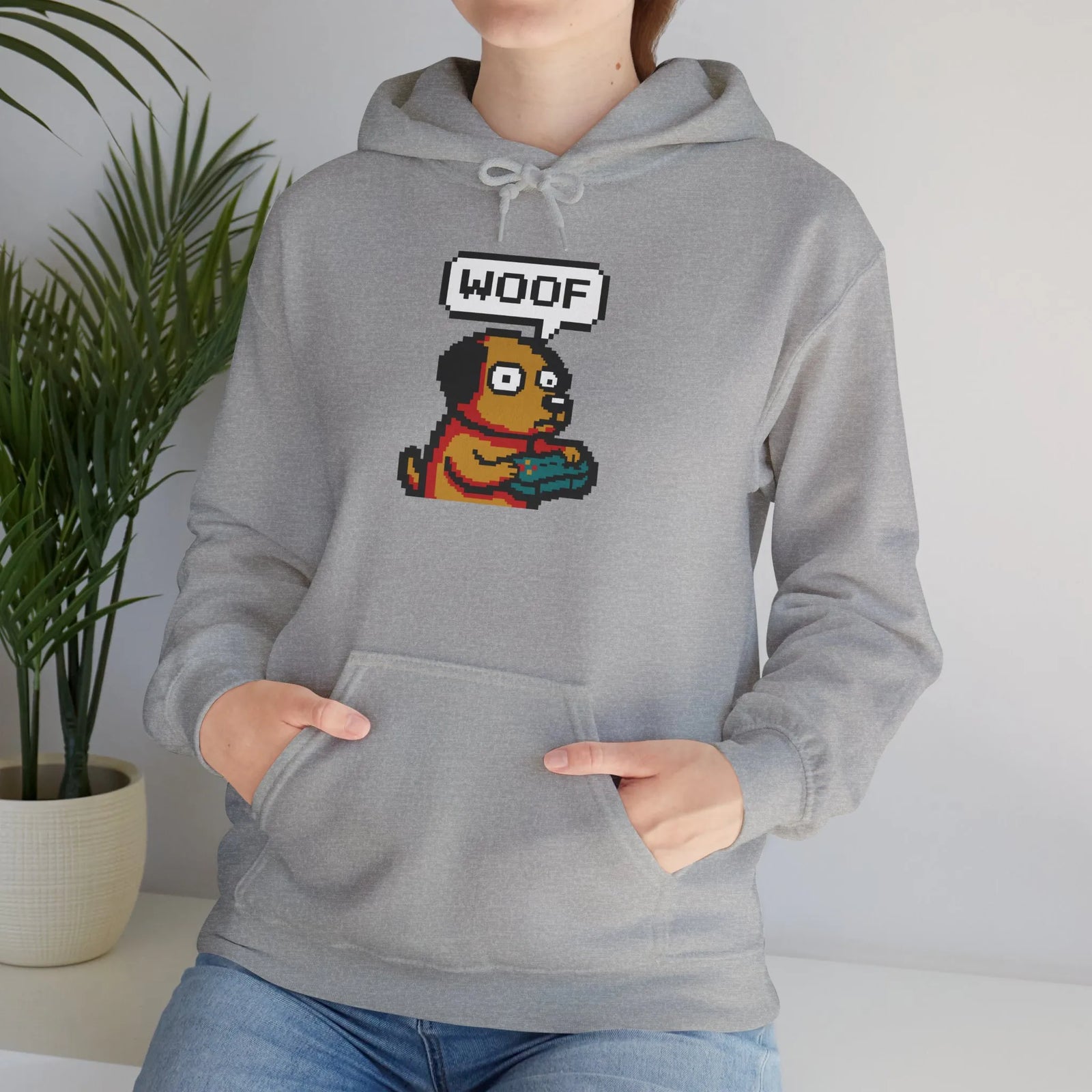 Player One 8-Bit Gaming Dog Hoodie - Soft Cotton-Poly Blend Fleece - Unisex White