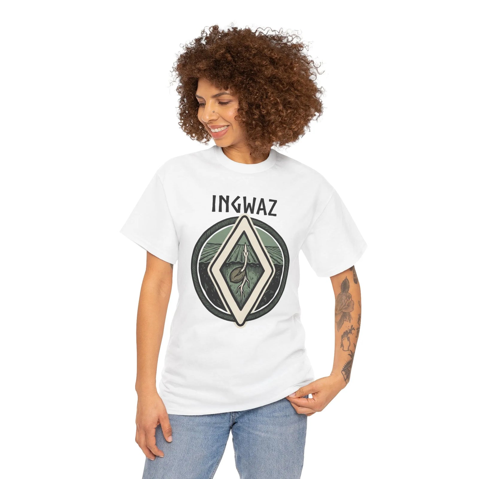 Ingwaz Seed Rune Graphic T-Shirt - Heavy Cotton Classic Fit Tee - Unisex White