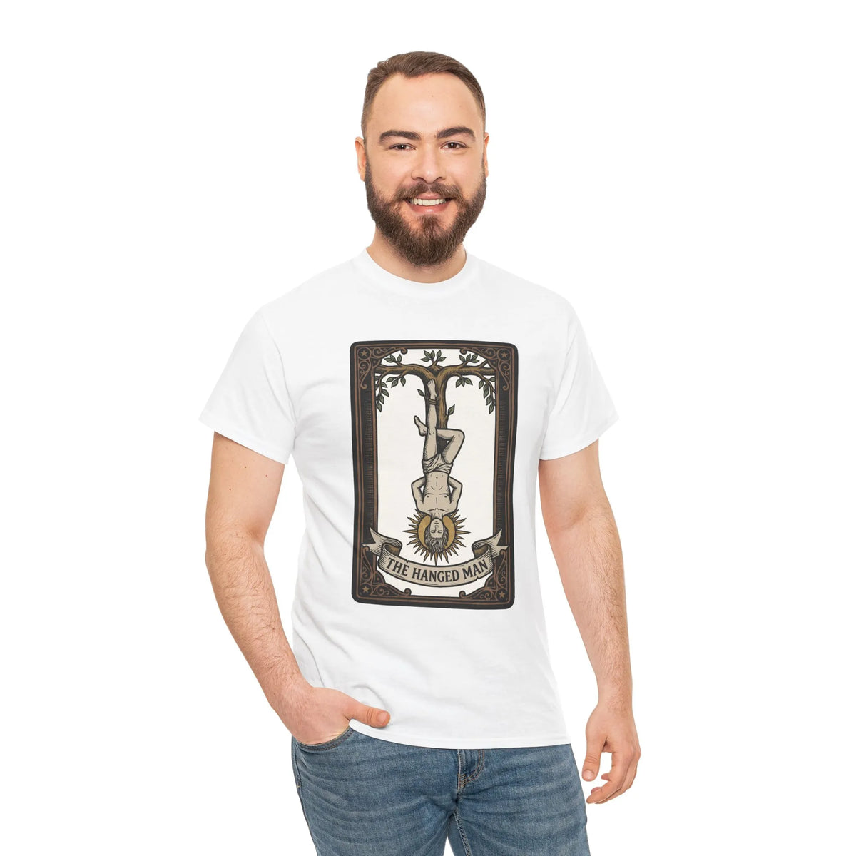 The Hanged Man Tarot Card T-Shirt - Heavy Cotton Classic Fit Tee - Unisex White