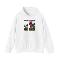Boss Fight 8-Bit Pixel Gaming Cats Hoodie - Heavy Blend Fleece Pullover - Unisex White