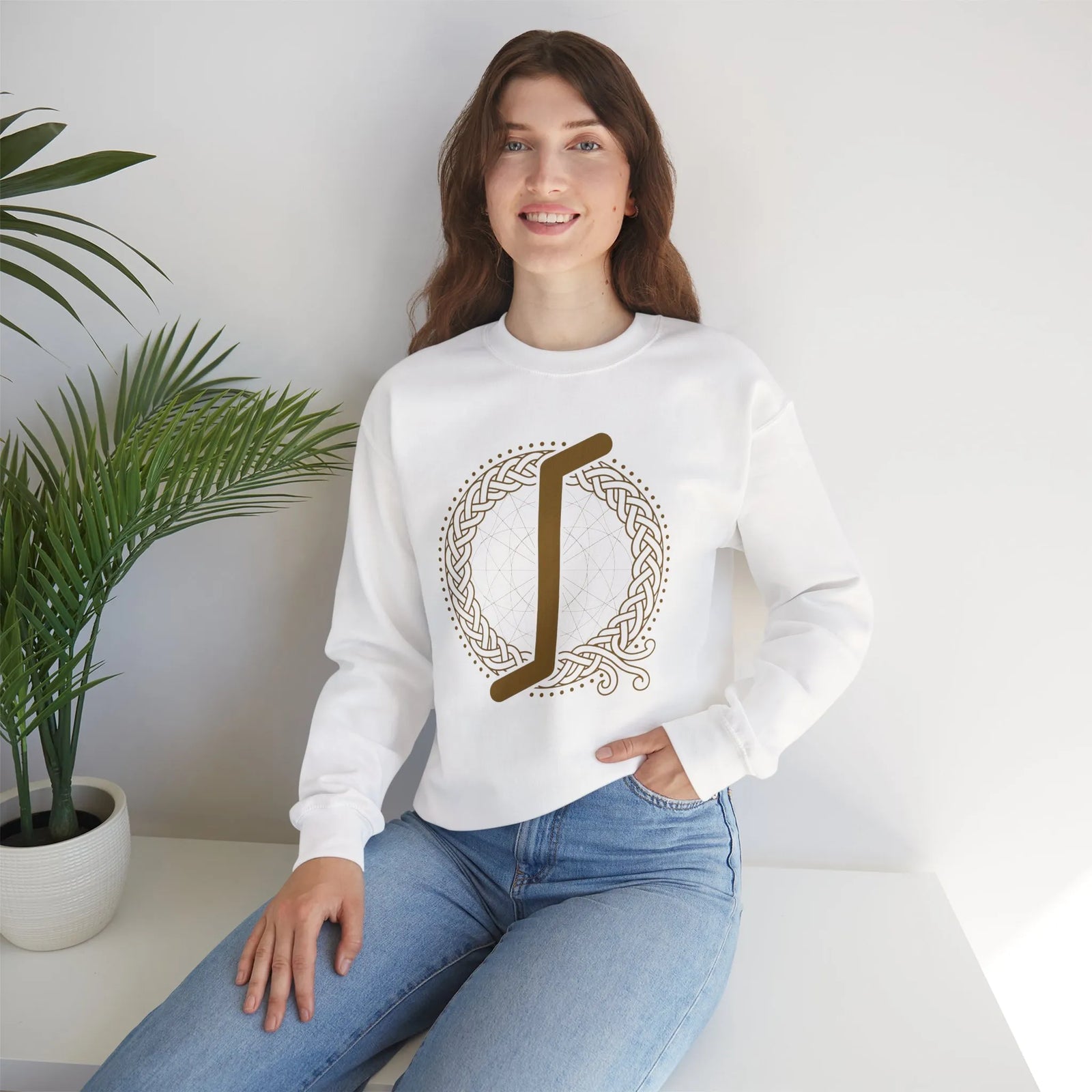 Eihwaz Yew Rune Symbol Sweatshirt - Heavy Blend Fleece Crewneck - Unisex Ash