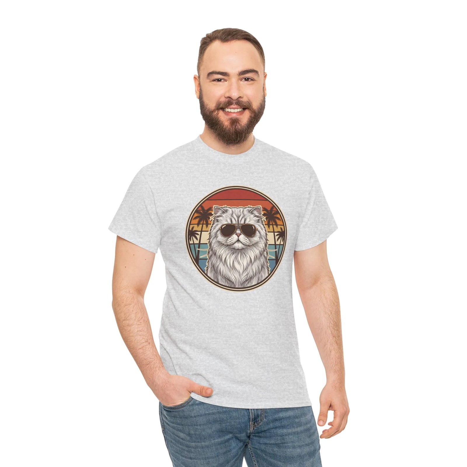 Persian Cool Cats 70s Sunset Aviators T-Shirt - Heavy Cotton Classic Fit Tee - Unisex White