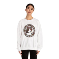 Norse Woodcut Cat & Raven Sweatshirt - Classic Fit Heavy Blend Crewneck - Unisex White