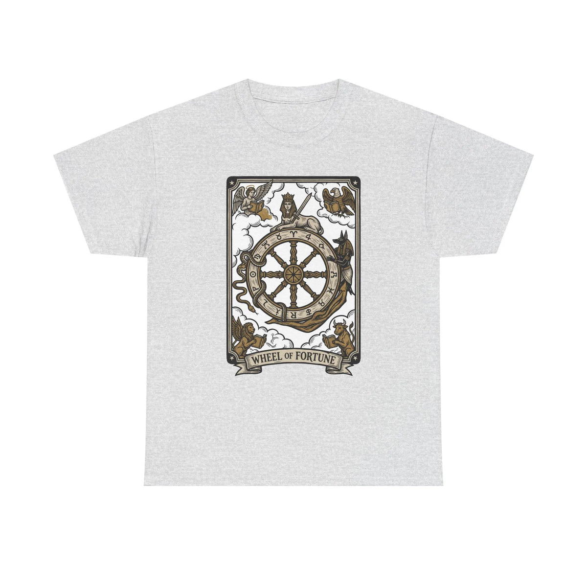 Wheel of Fortune Tarot Graphic T-Shirt - Heavyweight Cotton Classic Fit - Unisex White