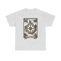 Wheel of Fortune Tarot Graphic T-Shirt - Heavyweight Cotton Classic Fit - Unisex White