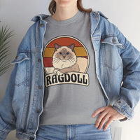 Ragdoll Cat Retro Sunset T-Shirt - Heavyweight Cotton Classic Tee - Unisex White