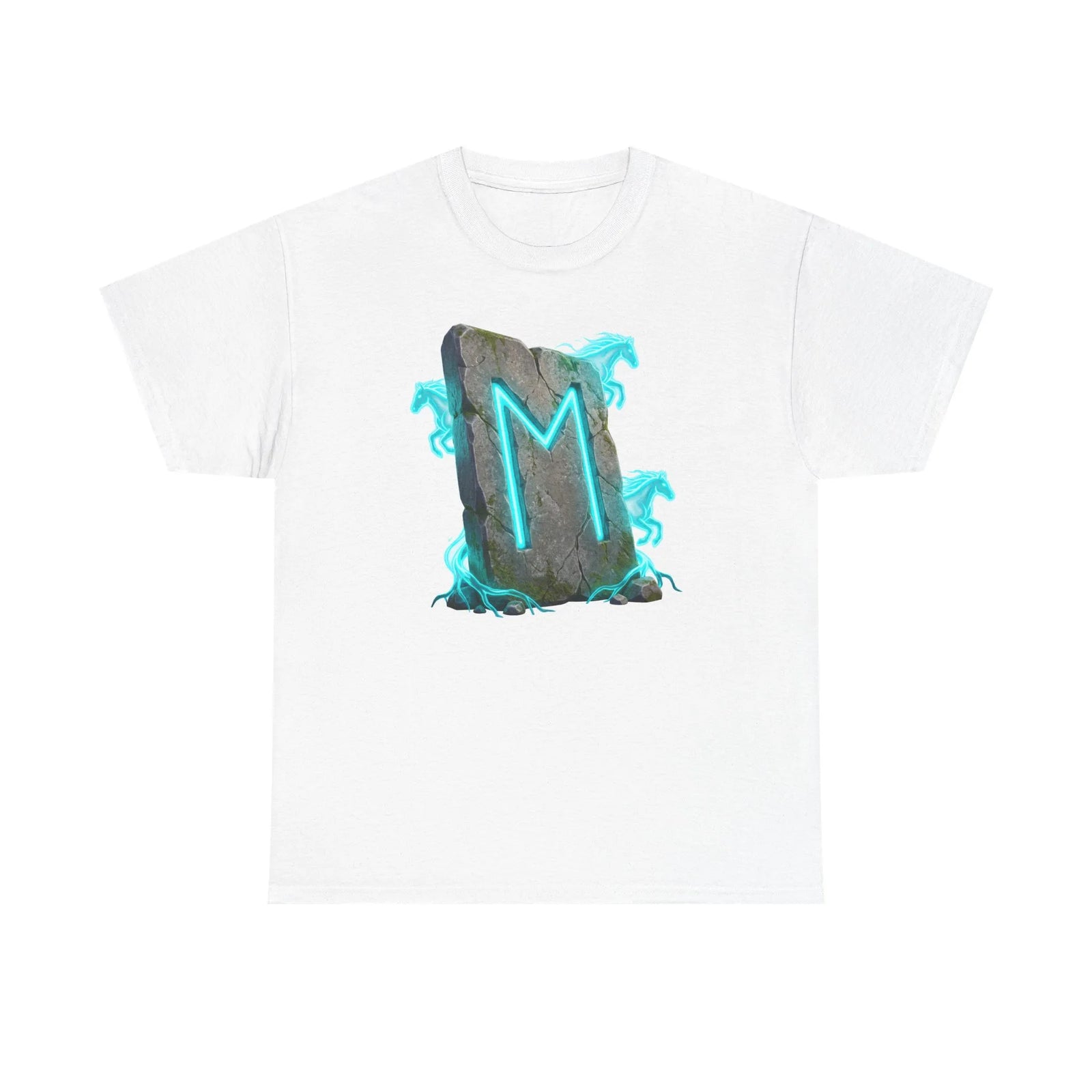 Ehwaz Rune Twin Horse T-Shirt - Heavyweight 100% Cotton Classic Tee - Unisex White